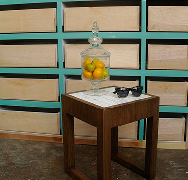 Customised Checked Tiles Side Table - White